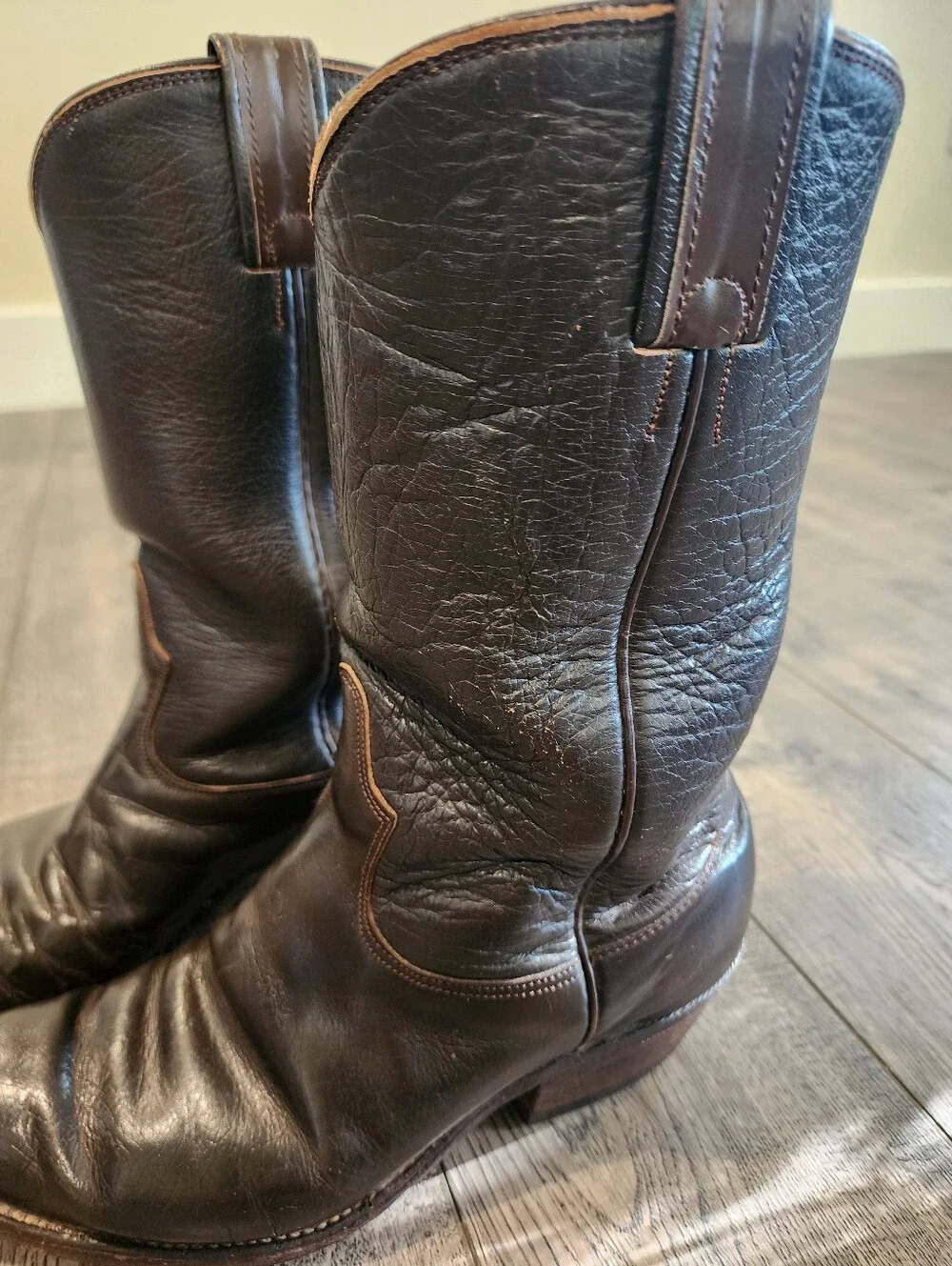 Vintage Nocona Mens Western Cowboy Boots Dark Brown Size 8 1/2 D Pull-On Tab